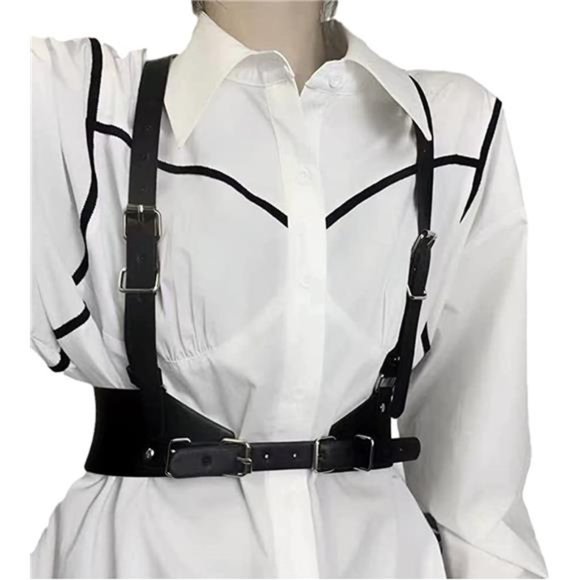 HLJA Waist Punk Harness Belt Fashion Body Chain Black Leather Goth Rave Adjustab main image 5